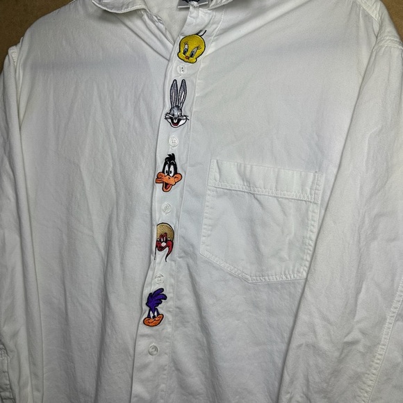 ACME Vintage White Looney Tunes Casual Button Down Shirt Size Medium - Picture 2 of 9